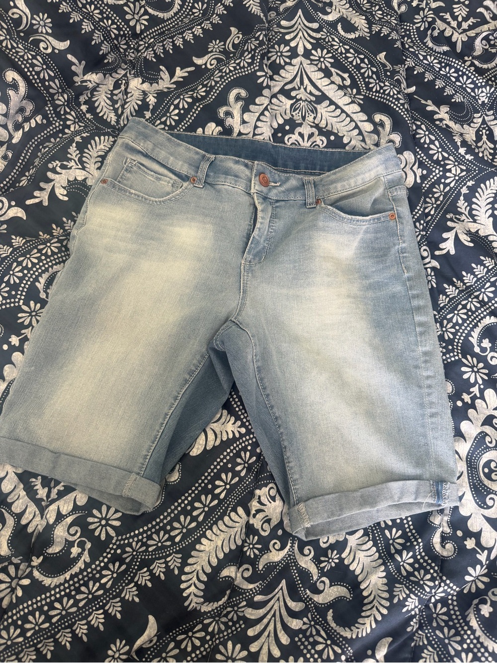 Light Wash Denim Bermuda Shorts - Women